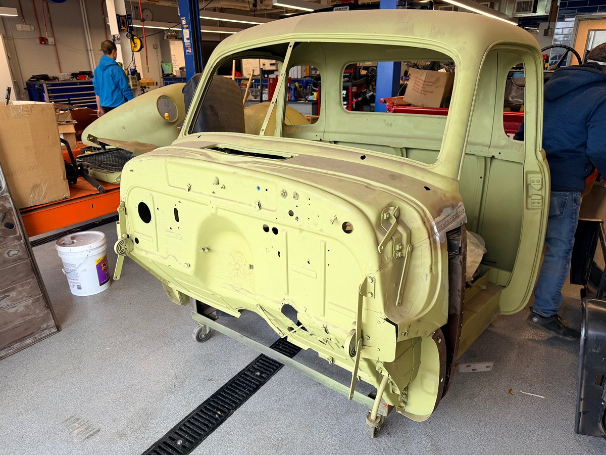 1953 Chevrolet pickup cab in the garage